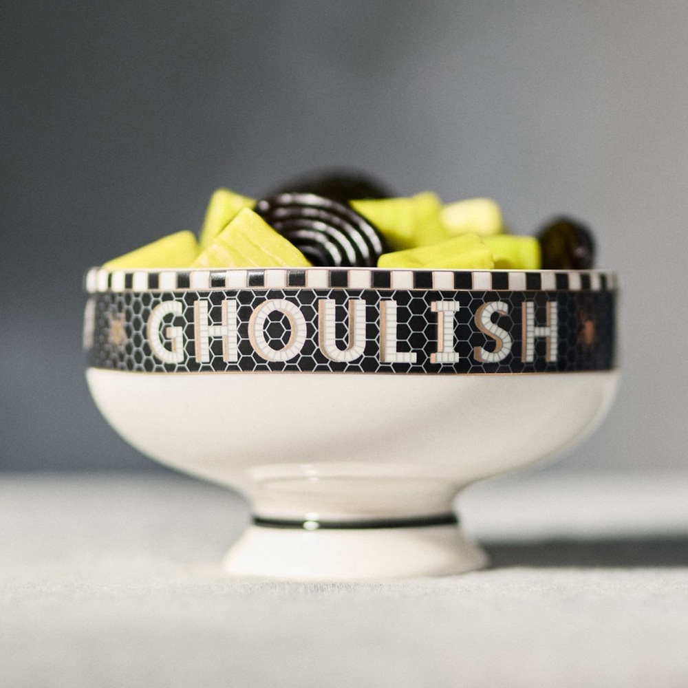 Anthropologie Bistro Tile Stoneware Nut Bowl-Bat Ghoulish Delights NEW